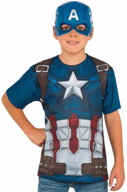 Captain America Top Mask Civil War Superhero Fancy Dress Halloween Child Costume