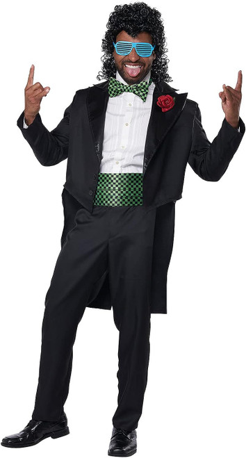 80's Prom Date New Black Suit Tux Retro Fancy Dress Up Halloween Adult Costume
