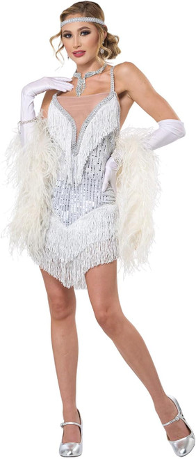 All That Jazz Flapper Roaring 20's White Fancy Dress Up Halloween Adult Costume