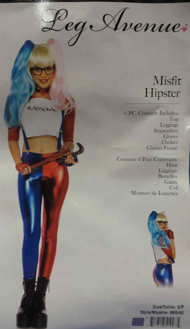 Misfit Hipster Villain Harley Quinn Fancy Dress Up Halloween Sexy Adult Costume
