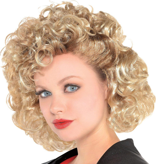 Greaser Sandy Wig Blonde Curls Fancy Dress Up Halloween Adult Costume Accessory