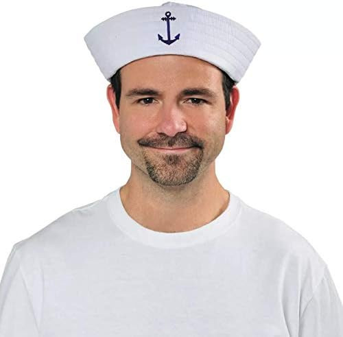 Sailor Hat White Popeye Anchor Fancy Dress Up Halloween Adult Costume Accessory