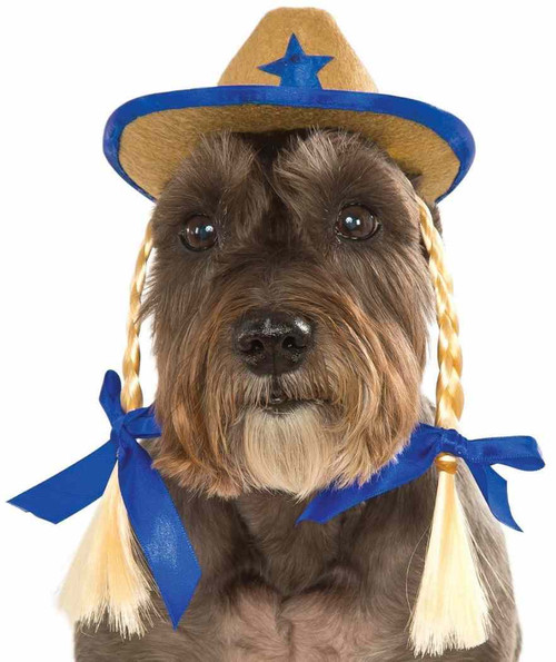 Cowgirl Hat Pigtails Western Fancy Dress Halloween Pet Dog Cat Costume Accessory