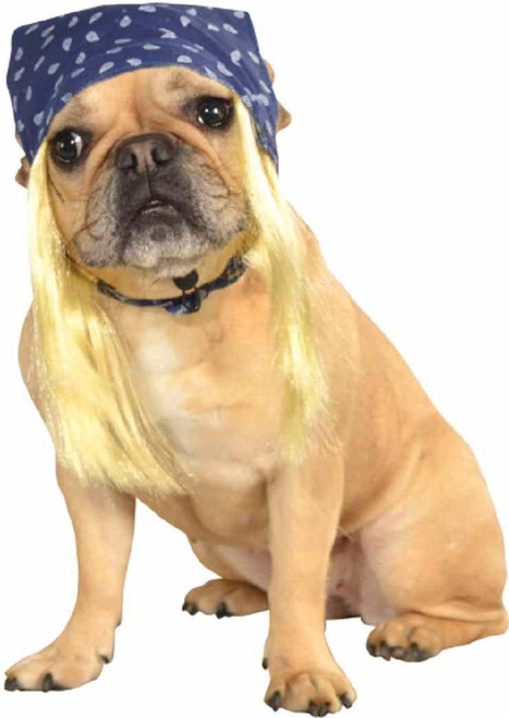 Blue Bandanna w/Hair Biker Hulk Hogan Halloween Pet Dog Cat Costume Accessory