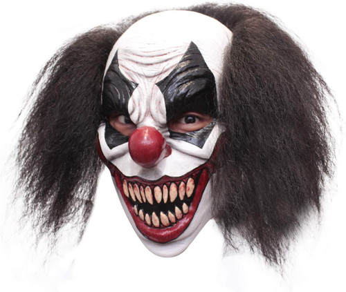 Dark Clown Latex Mask w/Hair Fancy Dress Up Halloween Adult Costume Accessory