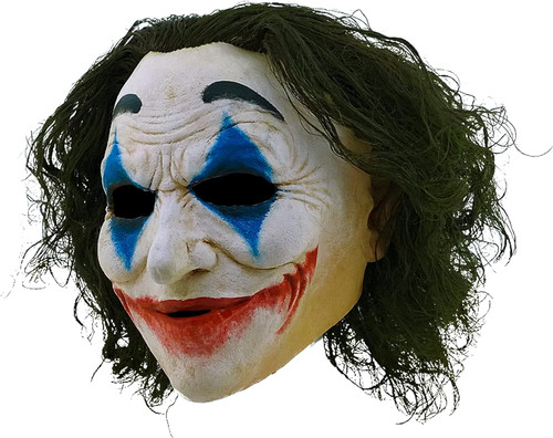 Crazy Jack Clown Latex Mask w/Hair Fancy Dress Halloween Adult Costume Accessory