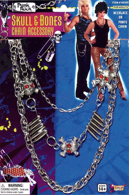 Punk Rock Skull & Bones Chain 80's Star Fancy Dress Halloween Costume Accessory