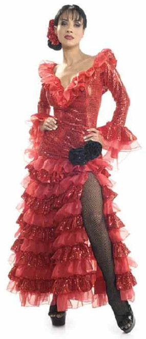 Red Senorita Spanish Lady Salsa Dancer Fancy Dress Up Halloween Adult Costume