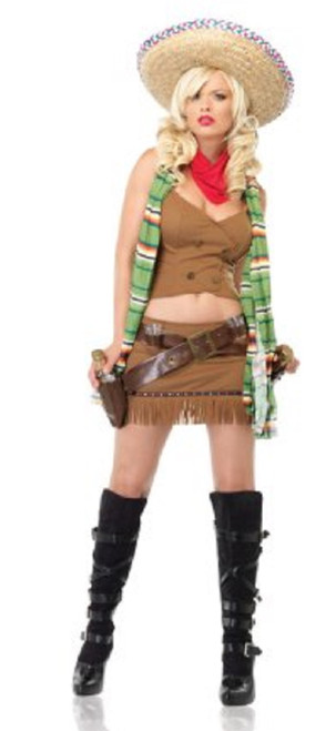 Bandita Mexican Outlaw Western Brown Fancy Dress Up Halloween Sexy Adult Costume