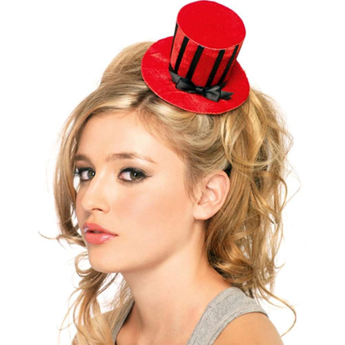 Velvet Striped Mini Top Hat Fancy Dress Up Halloween Costume Accessory 2 COLORS