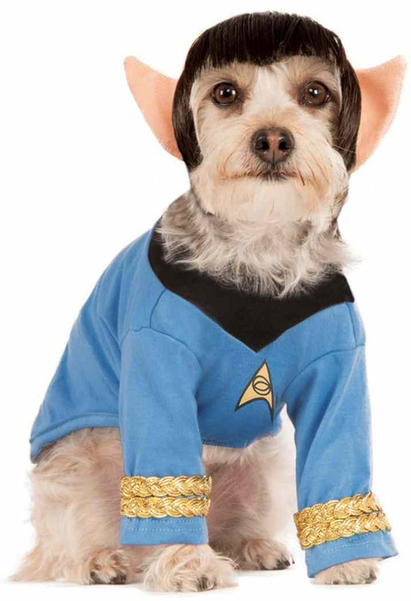 Spock Star Trek Vulcan Blue Shirt Wig Fancy Dress Halloween Pet Dog Cat Costume