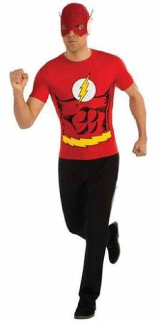 The Flash T-Shirt Mask DC Comics Superhero Fancy Dress Halloween Adult Costume