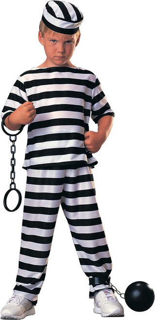 Prisoner Boy Striped Convict Jail Bird Fancy Dress Up Halloween Child Costume