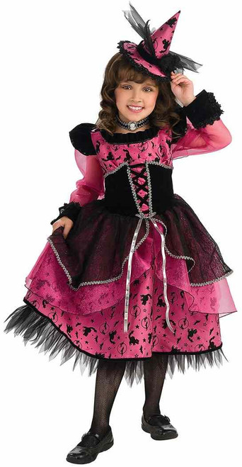 Victorian Witch Gothic Wicked Black Pink Fancy Dress Up Halloween Child Costume