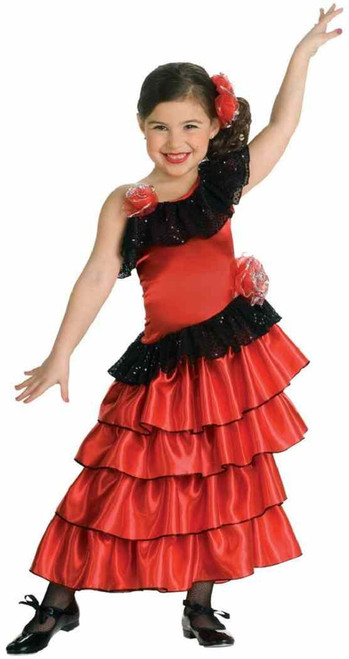 Spanish Princess Mexican Salsa Dancer Fancy Dress Up Halloween Child Costume