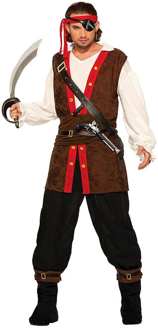 Buccaneer of Seas Caribbean Pirate Captain Fancy Dress Halloween Adult Costume