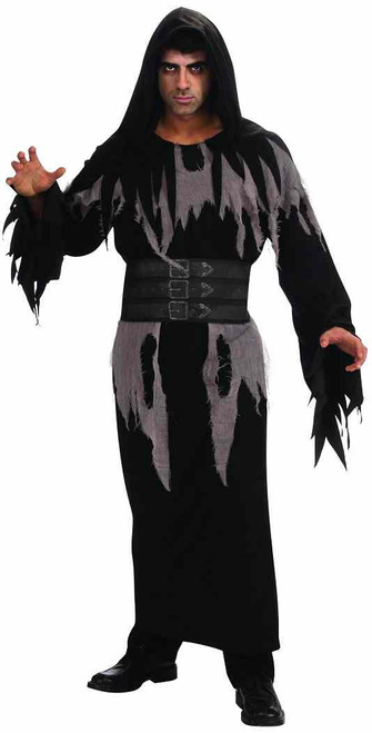 Black Robe Grim Reaper Medieval Gothic Ghoul Fancy Dress Halloween Adult Costume