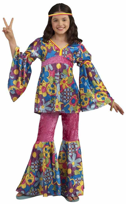 Flower Power 60's Hippie Woodstock Girl Fancy Dress Up Halloween Child Costume