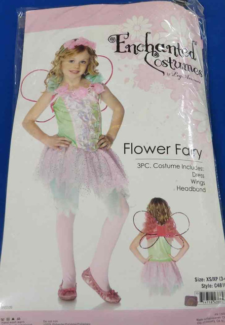 Flower Fairy Pixie Pink Green Fancy Dress Up Halloween Child Costume w/Wings