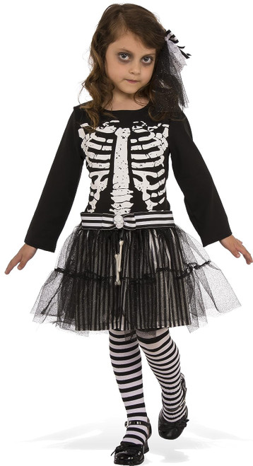 Little Skeleton Girl Bones Skull Scary Fancy Dress Up Halloween Child Costume