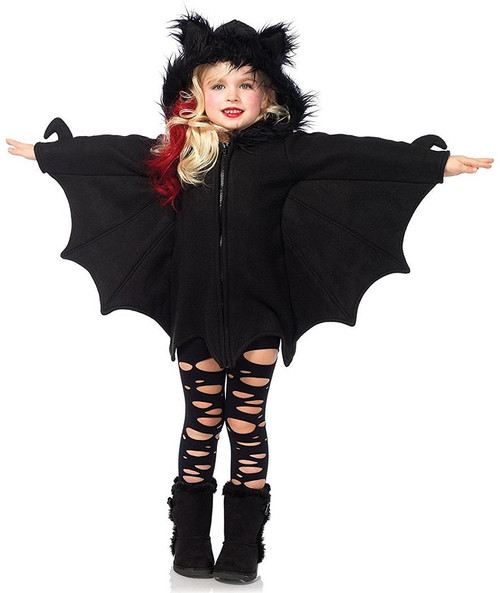 Cozy Bat Vampire Animal Black Hooded Fancy Dress Up Halloween Child Costume