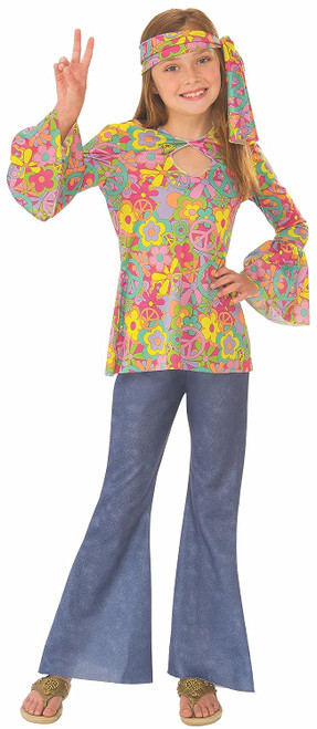 Flower Girl 60's Hippie Child Woodstock Fancy Dress Up Halloween Child Costume