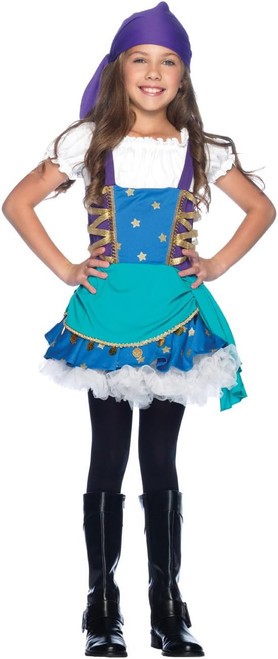 Gypsy Princess Blue Pirate Wench Girl Fancy Dress Up Halloween Child Costume