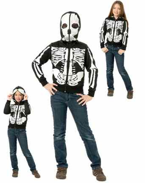 Girl's Skeleton Hoodie Skull Sweatshirt Fancy Dress Up Halloween Child Costume