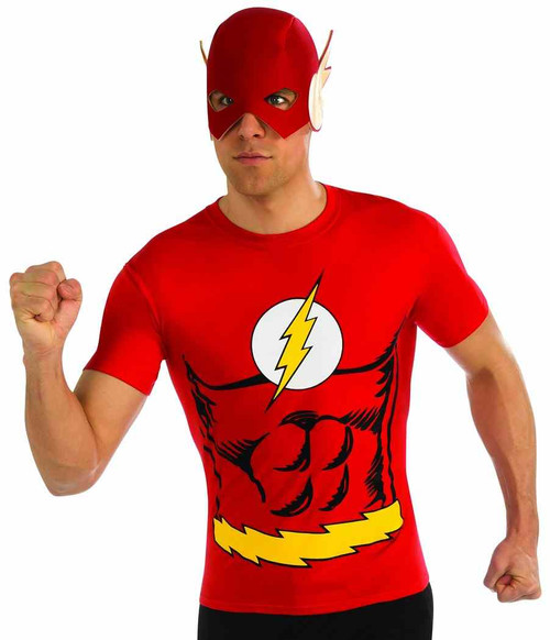 Flash T-Shirt Mask DC Comics Superhero Fancy Dress Up Halloween Adult Costume