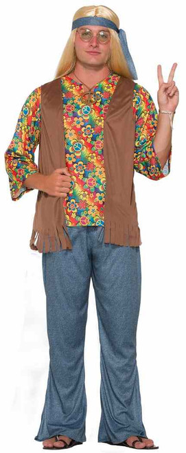 Hippie Dude 60's Retro Woodstock Groovy Fancy Dress Up Halloween Adult Costume
