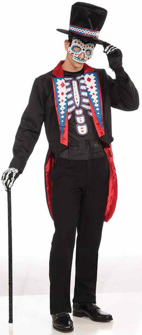 Day of the Dead Male Skeleton Dia Muertos Fancy Dress Halloween Adult Costume