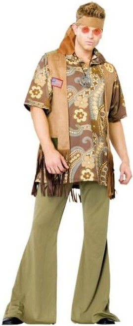 Groovy Guy 60's Hippie Man Retro 3 pc. Fancy Dress Up Halloween Adult Costume