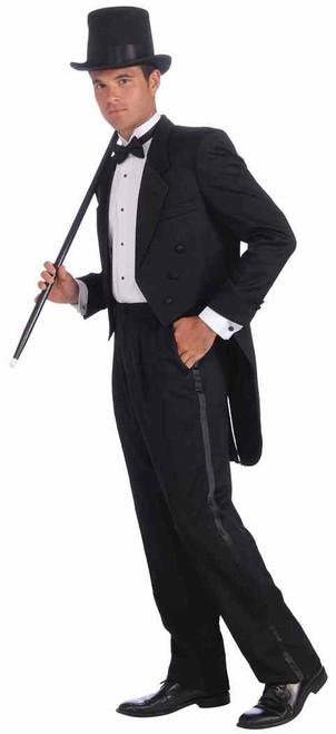 Vintage Hollywood Tuxedo Tailcoat Black Tux Fancy Dress Halloween Adult Costume
