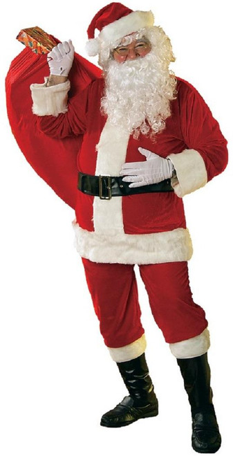 Santa Claus Suit Velour Christmas Holiday Fancy Dress Up Halloween Adult Costume