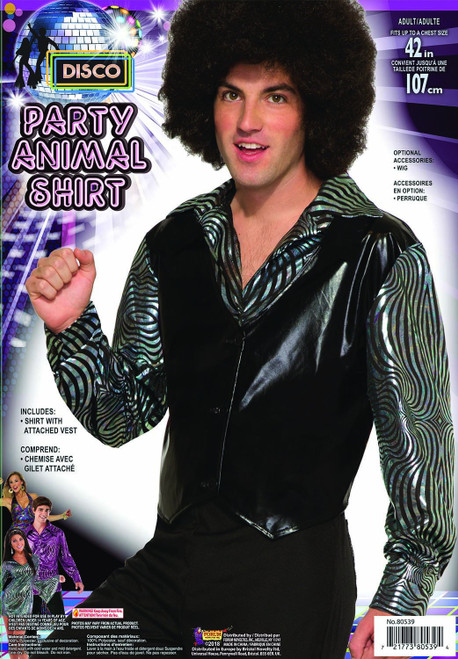 Party Animal Shirt 70's Disco Fancy Dress Halloween Adult Costume Accessory