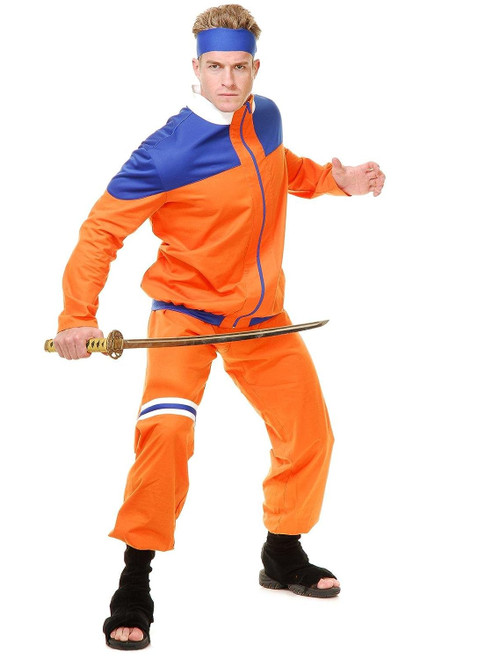 Ninja Fighter Orange Dragon Warrior Ball Fancy Dress Up Halloween Adult Costume