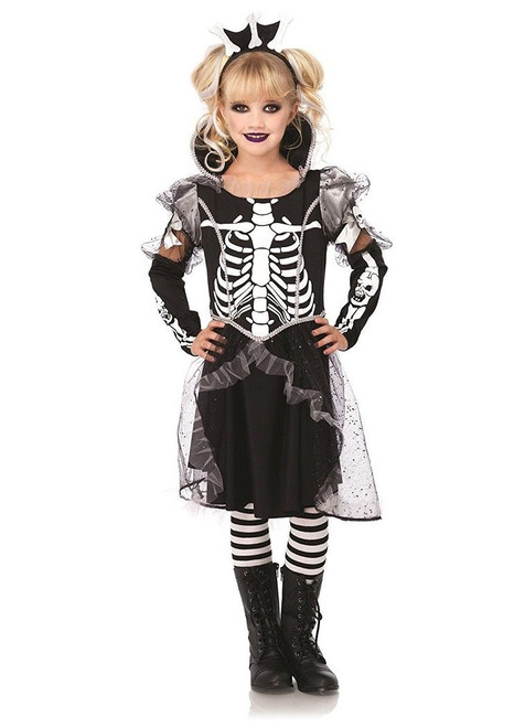 Skeleton Princess Girl Bones Scary Fancy Dress Up Halloween Child Costume