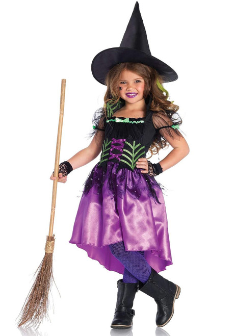 Spiderweb Witch Wicked Black Purple Cute Fancy Dress Halloween Child Costume