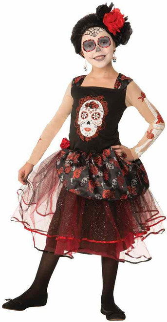 Rosa Senorita Day Dead Dia Muertos Mexican Fancy Dress Halloween Child Costume