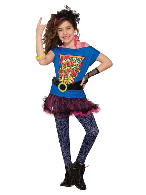 Totally 80's Girl Retro Rock Pop Star Fancy Dress Up Halloween Child Costume