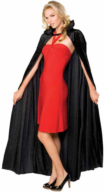 Long Crushed Velvet Cape Black Fancy Dress Up Halloween Adult Costume Accessory