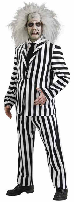 Beetlejuice Movie Striped Ghost Fancy Dress Up Halloween Deluxe Adult Costume