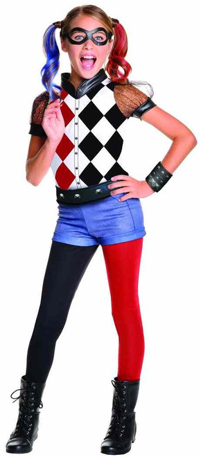 Harley Quinn DC Comics Superhero Girls Fancy Dress Halloween Deluxe Child Costume