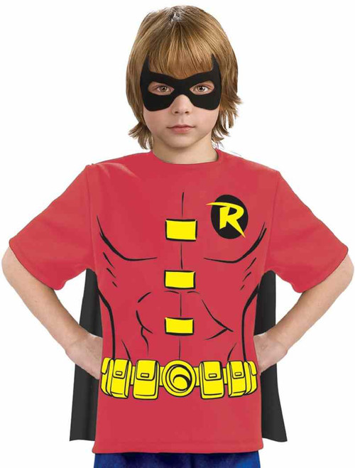 Robin T-Shirt Mask DC Comics Superhero Fancy Dress Up Halloween Child Costume