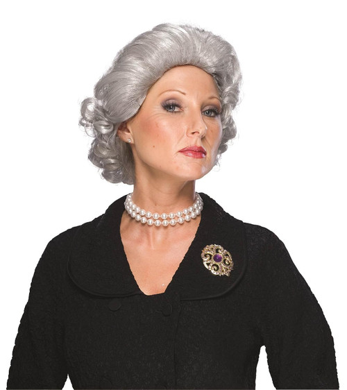 Queen Wig Gray Grey Old Lady Woman Fancy Dress Halloween Costume Accessory