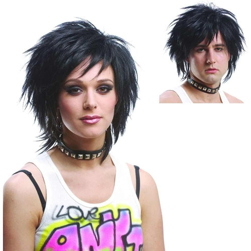 Rock Vixen Wig 80's Pop Star Black Fancy Dress Halloween Costume Accessory