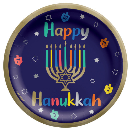 Hanukkah Joy Festival Lights Jewish Holiday Party 7" Paper Dessert Plates