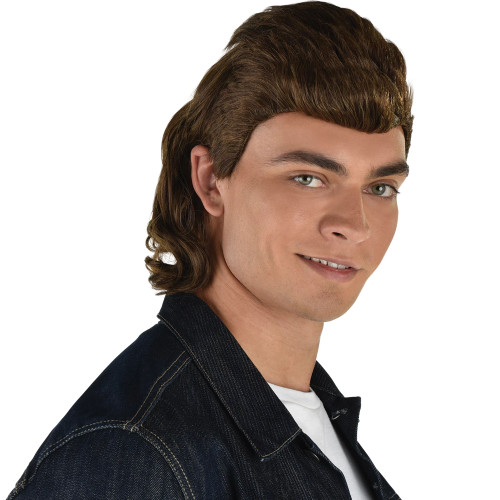 Short Mullet Wig 80's Brown Suit Yourself Fancy Dress Up Adult Costume Accessory