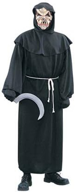 Horror Robe Grim Reaper Black Hooded Scary Fancy Dress Halloween Adult Costume