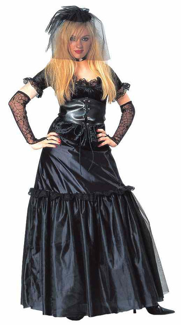 Gothic Bride Black Lace Vampire Horror Fancy Dress Up Halloween Adult Costume